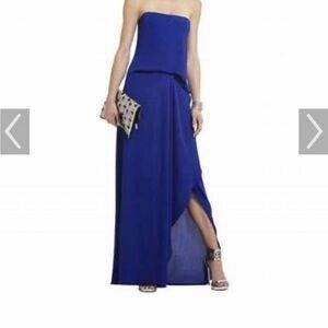 BCBGMaxAzria Grace Royal Blue Strapless Chiffon Maxi Dress